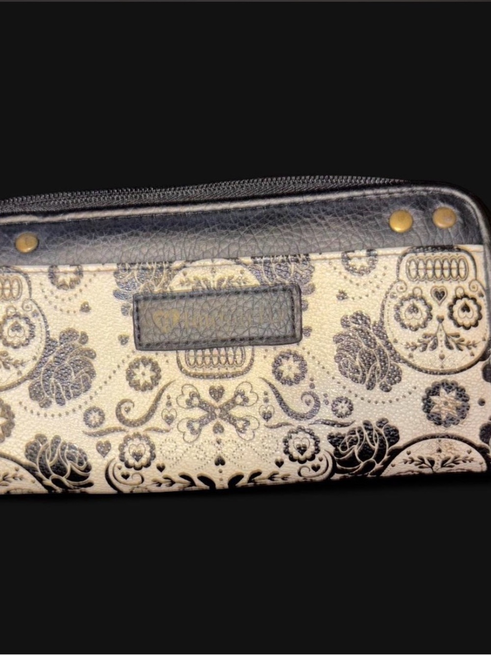 Loungefly Cream and Black Floral Skull Zip-Around Wallet
